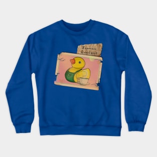 Quirky Trading Card - Espresso Quackpert, Vintage Rubber Ducky Barista Crewneck Sweatshirt